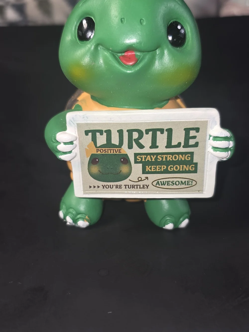 Green Turtle Habitat Figurine with Motivational Sign